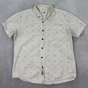 Katin USA Mens XL Cream Desert Print Short‎ Sleeve Button Down Casual Shirt EUC